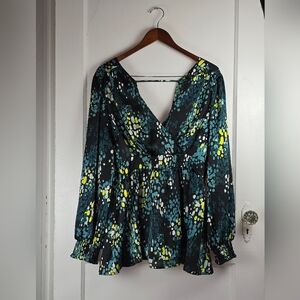 Torrid Black and Teal Babydoll Cutout Blouse Size 1X
